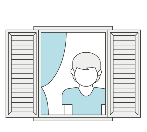 icon representing a lone person standing behind a window